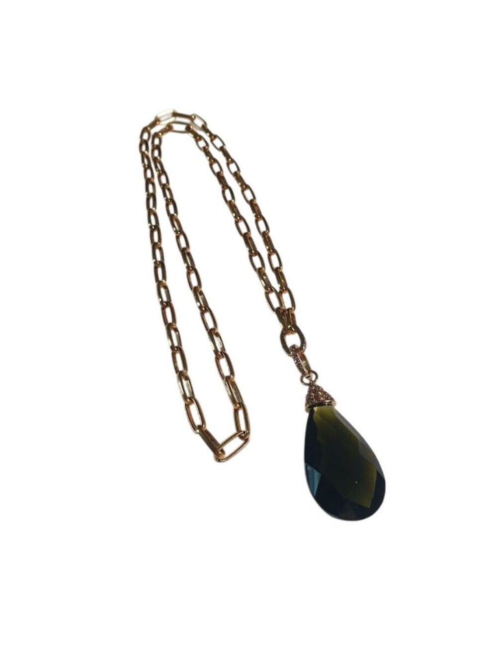 Green Faceted Teardrop Pendant Necklace Sparkling Crystal Jewelry Women Gift
